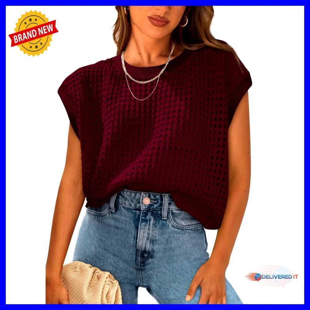 Crochet Cap Sleeve Sweater Pullover Boho Chic Summer Top Loose Fit